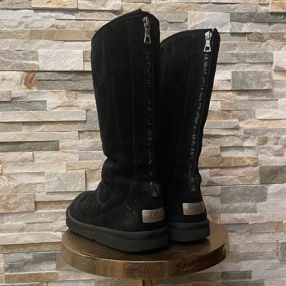 UGG Knightsbridge Back Zip Tall Boots | Black Suede Sheepskin, 8, Cozy Capsule - Picture 1 of 11